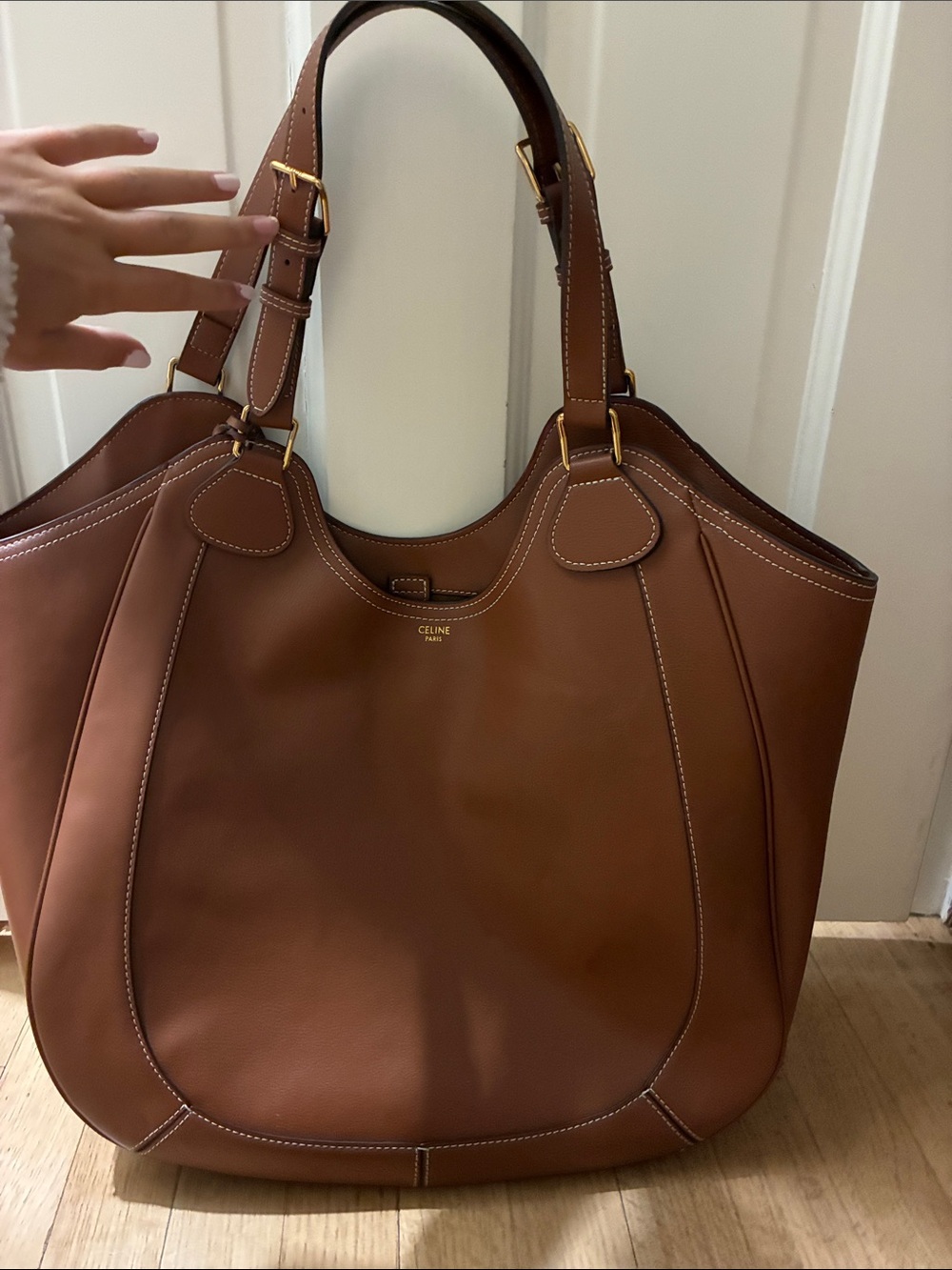 Celine Cognac Leather Tote with Gold-Tone Hardware
